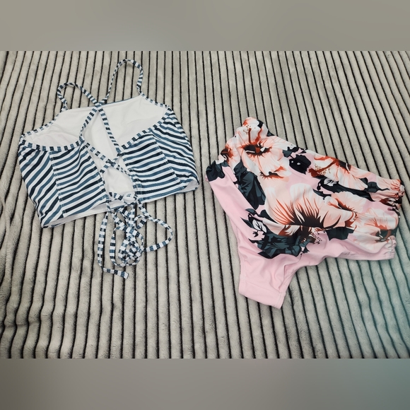 NWOT Striped Tie Back Bikini Set Size large - Picture 6 of 16